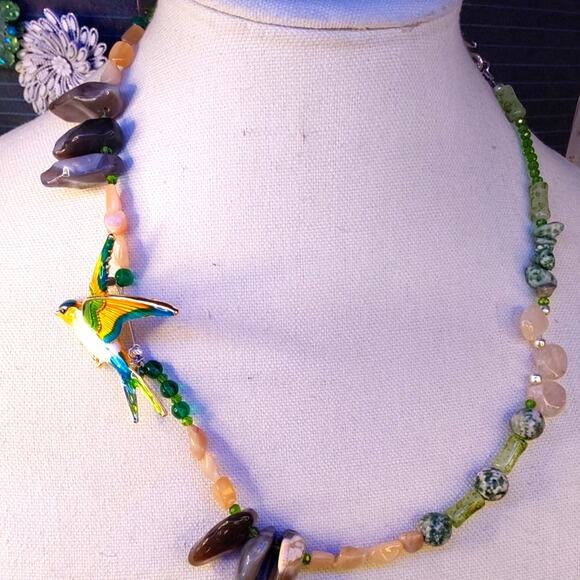 Jewelry - Artisan necklace with bird and flight 18 in